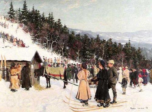 Gustav Wentzel Painting Skirenn i Fjelkenbakken Norge oil painting art